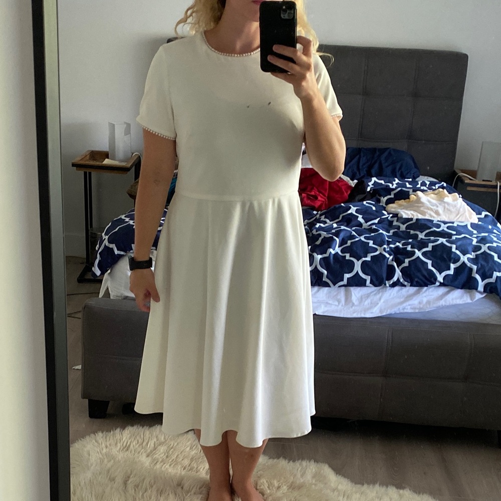 Gal meets glam white a lined, midi tea dress